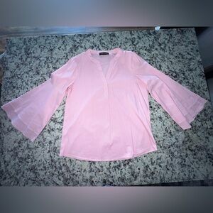 Women's Pink and White Bell Sleeve Top